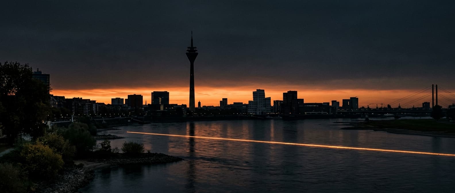 Die Düsseldorfer Skyline im Morgengrauen